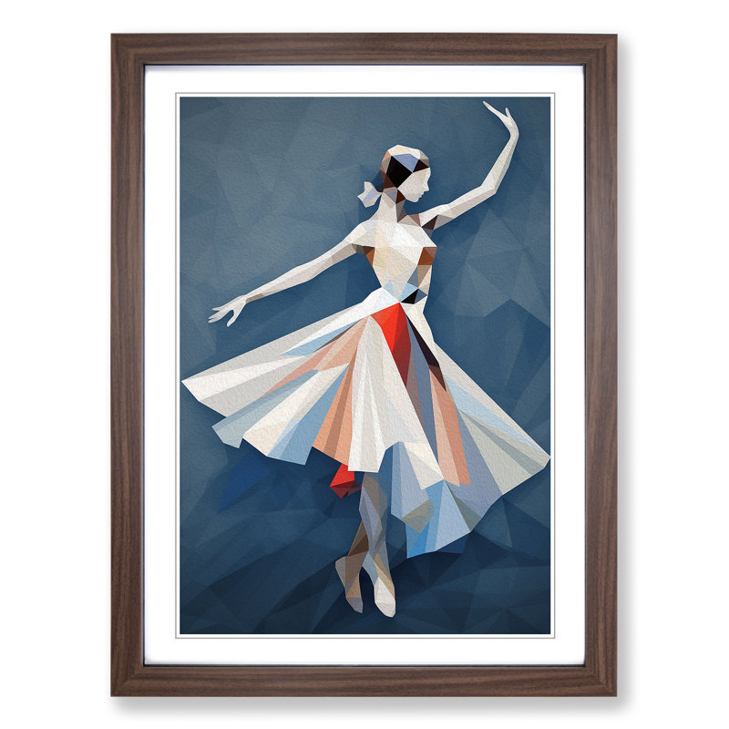 Ballet Dancer Geometric - Single Picture Frame Print on Wood, 46cm H x 34cm W x 2cm D, Walnut Framed