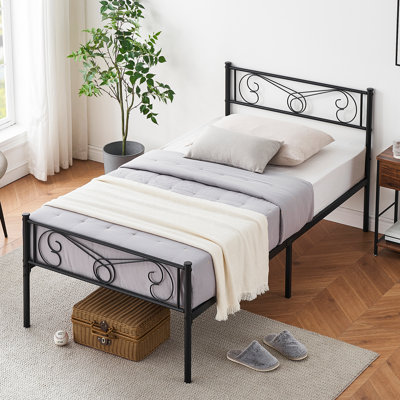 Twin  Sturdy Metal Platform Bed Frame for Kids with Headboard & Footboard, Heavy Duty Steel Slats, Noise-Free with Underbed Storage, Easy Assembly - Black