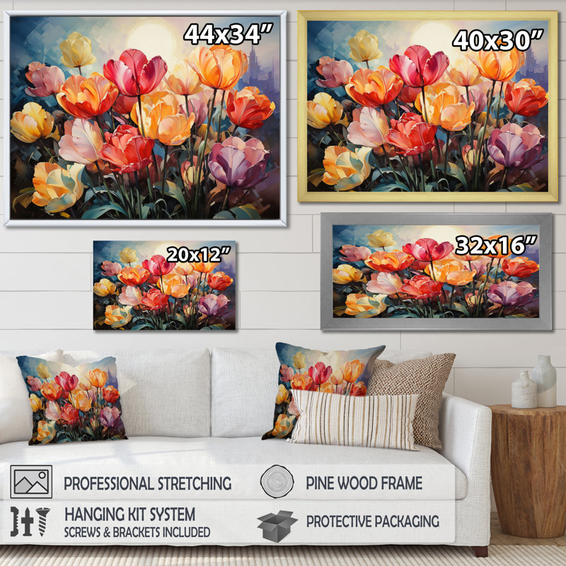 «Danemark Multicolor Tulip Fields V», reproduction sur toile, H 12 po x l 20 po x P 1 po, Cadre flottant blanc