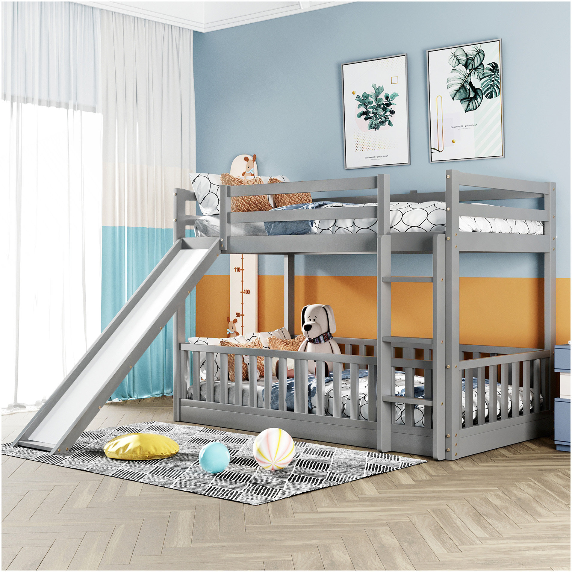Latitude Run® Twin Over Twin Bunk Bed With Slide And Ladder, Espresso ...