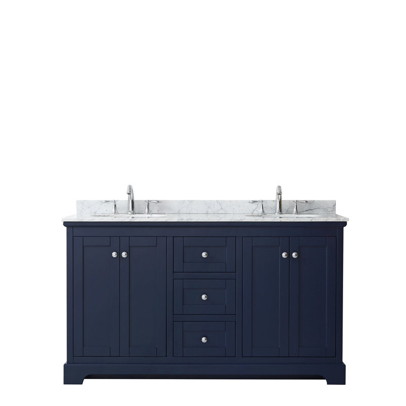 Ensemble de meuble-lavabo double 60 po Avery, Bleu foncé, Chrome poli