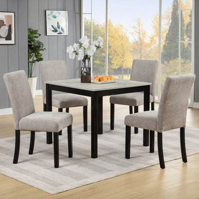 Ensemble de salle à manger 5 pièces avec plateau de table effet béton, ensemble de table de salle à manger en bois, ensemble de 4 chaises de table de cuisine en bois massif pour la salle à manger, la cuisine et le restaurant