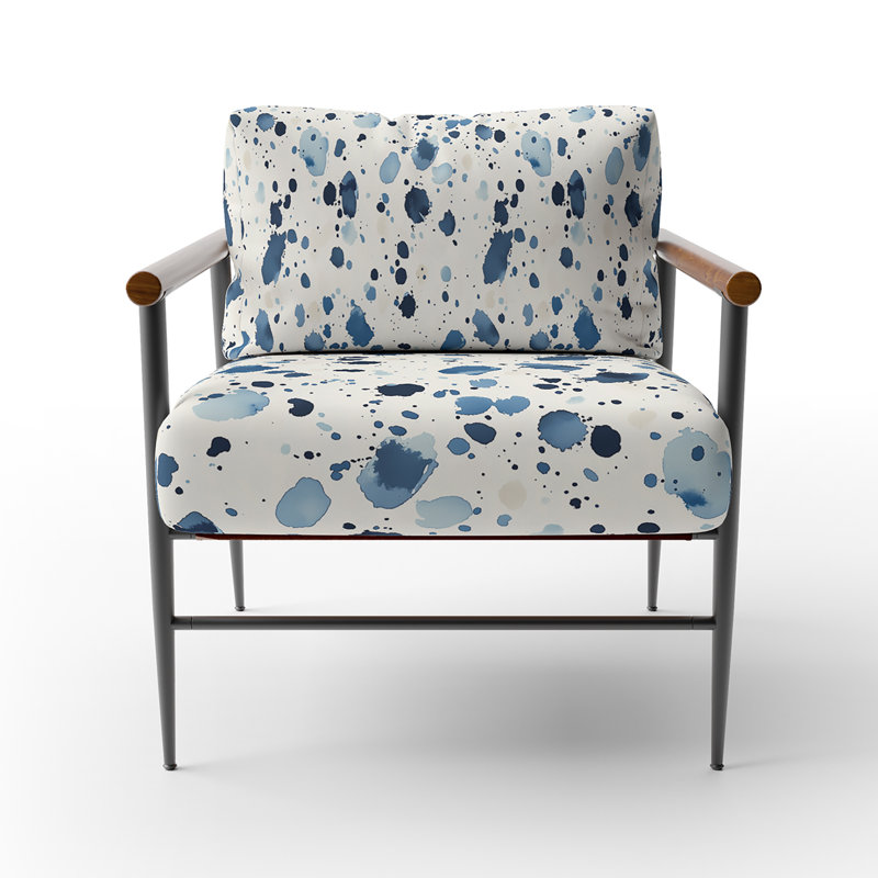 Chaise d'appoint abstraite - fauteuil à bulles bleu et crème beige, Bras ronds bruns
