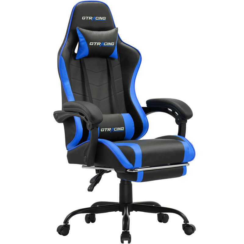 CG INTERNATIONAL TRADING Adjustable Reclining Ergonomic Swiveling PC & Racing Game Chair with Footrest, Blue