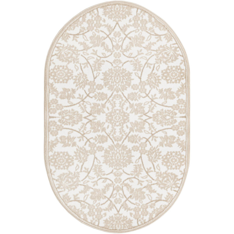 Tapis traditionnel Emigdio couleur nuage, Ovale 3 pi 3 po x 5 pi 3 po