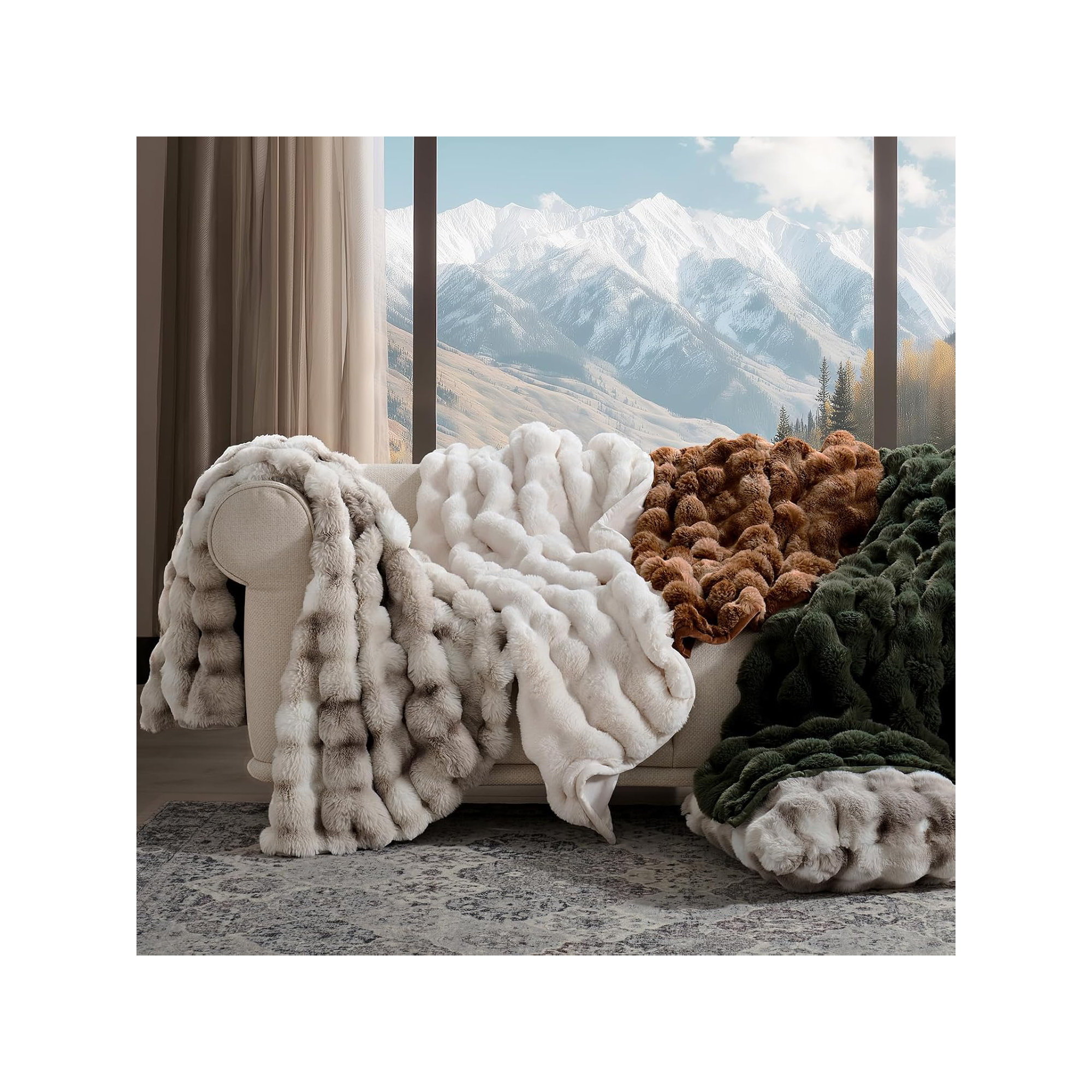 Ridgeline Faux Fur Throw Blanket, Dark Brown, 60" L x 50" W