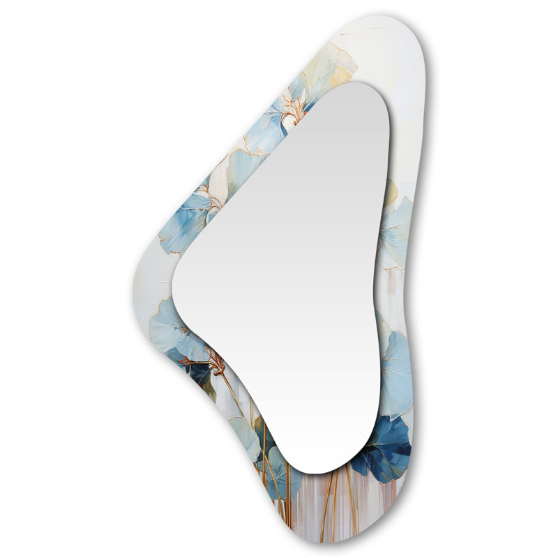 Vanderpool Golden Blue Geraniums Bloom II - Geraniums Irregular Shape Large Mirror, Traditional Asymmetrical Decorative Wall Mirror, Printed Metal Art