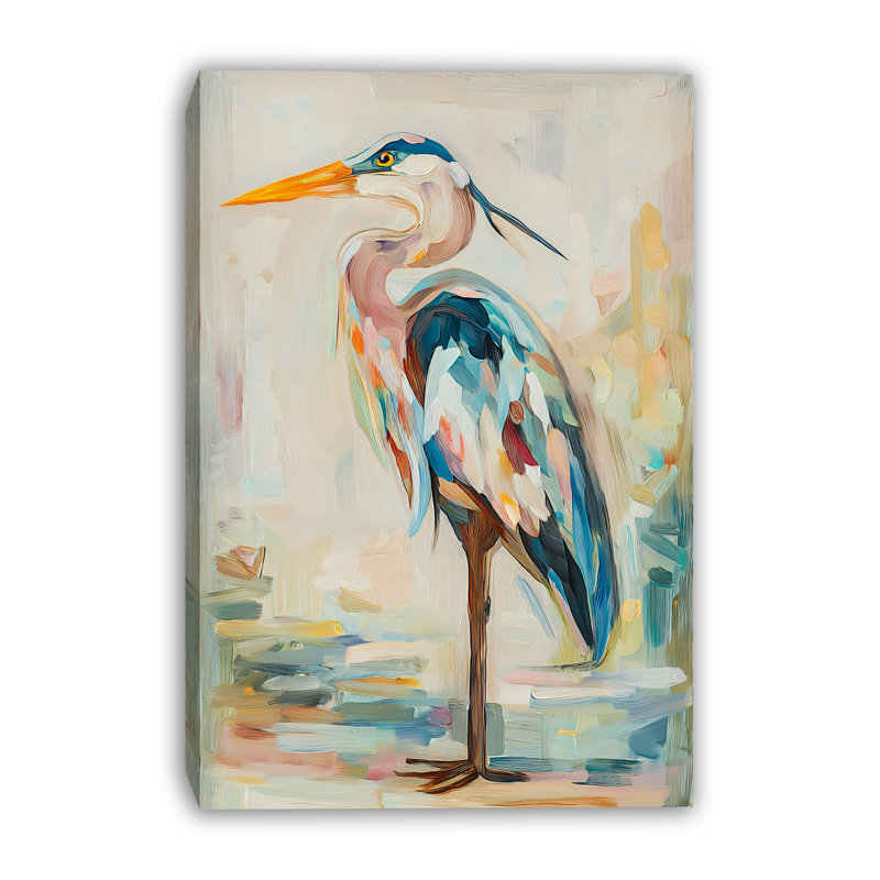 Coastal Blue Heron, reproduction d'art sur toile - peinture d'oiseau moderne pour salle de bain, H 36 po x l 24 po x P 1,5 po