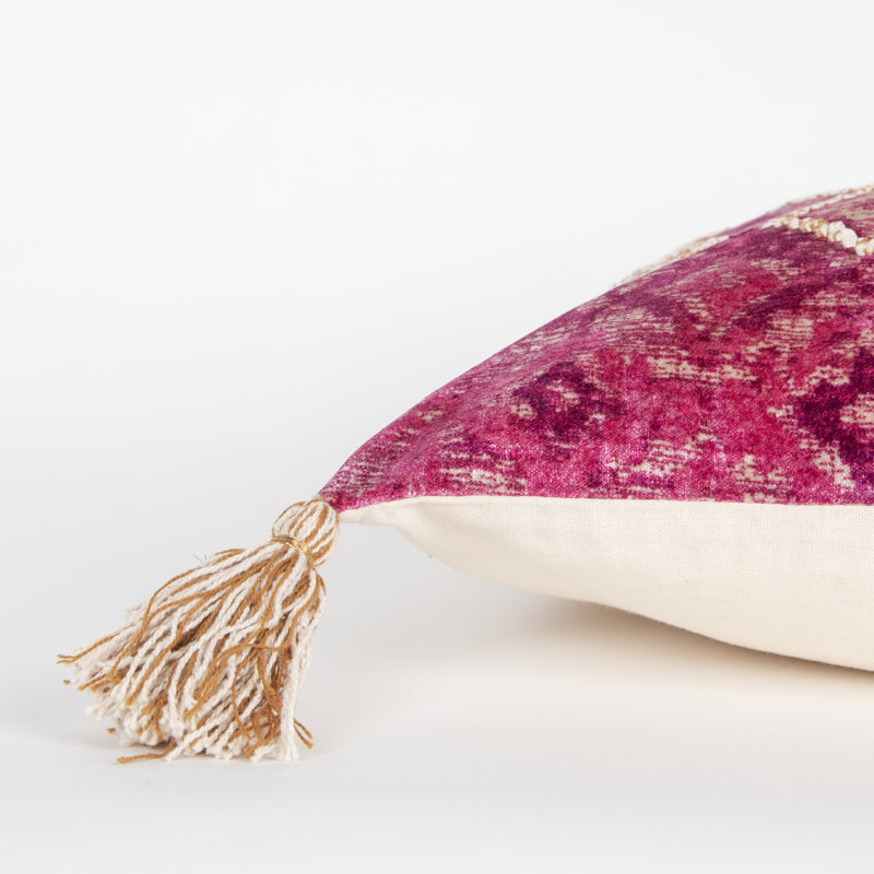 Pink and Ivory Embroidered Cotton Velvet Lumbar Pillow