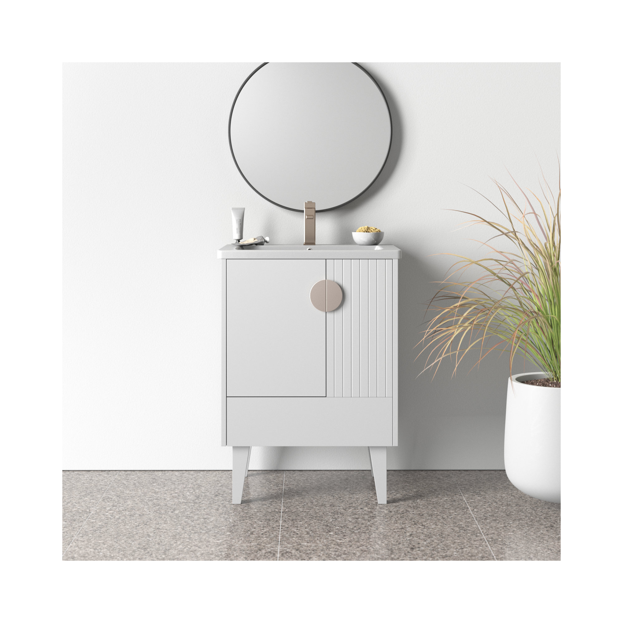 Saimah 24'' Single Bathroom Vanity, Satin Nickel, White Matte