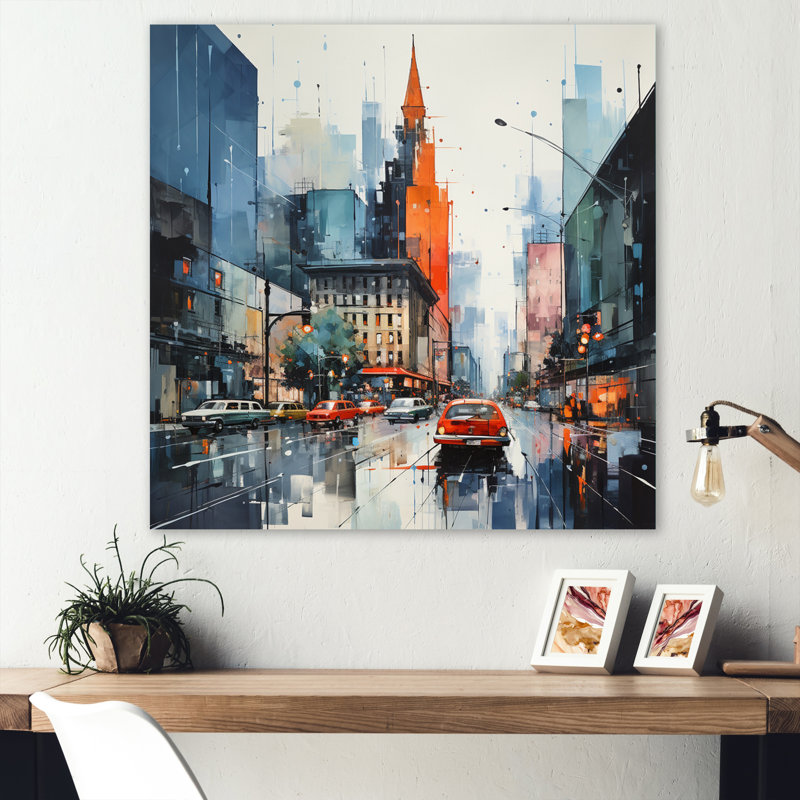 Mid-Century bleu Mid-Century Metropolis I - impression sans cadre sur métal, H 29 po x l 29 po x P 1 po