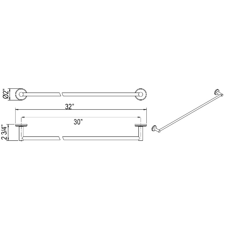 Lombardia® Towel Bar, Matte Black, 2" H x 32" L x 2.75" D