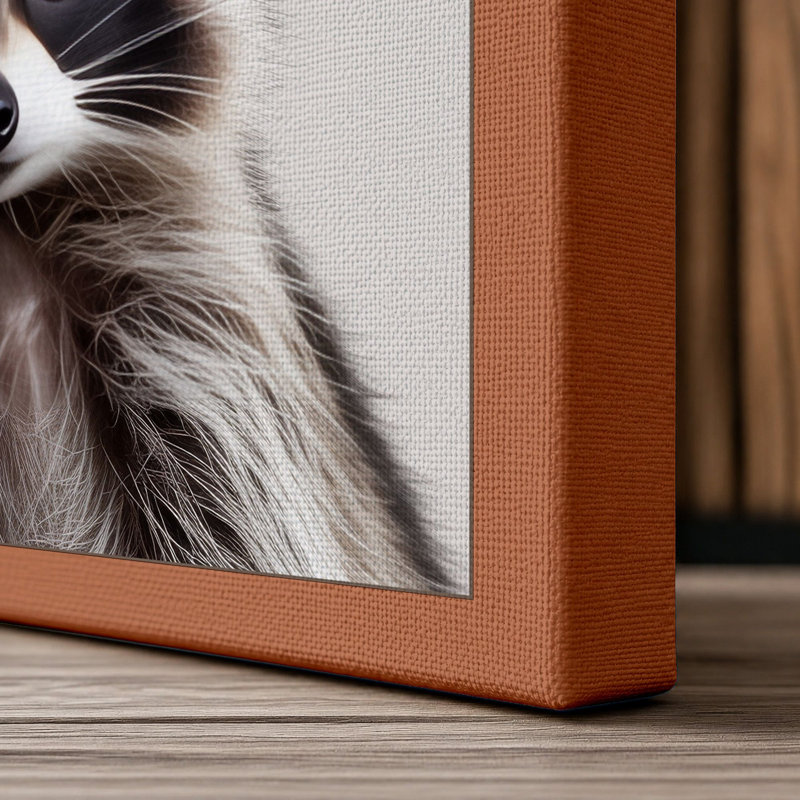 Raccoon with Toilet Paper Modern - Wrapped Canvas, 36x24 - 91.4 x 61.0 cm, Terracotta Border
