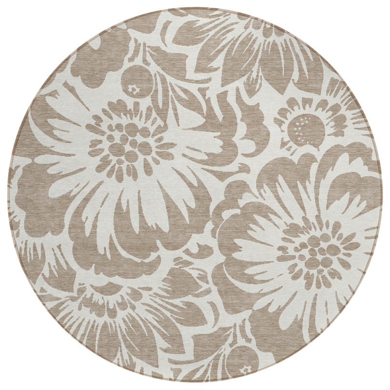 Fernville Washable Floral Indoor / Outdoor Rug, Round 8'