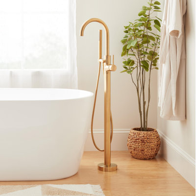 Signature Hardware 483812 Lexia Floor Mounted Tub Filler Faucet and Valve with Stops - Brushed Gold