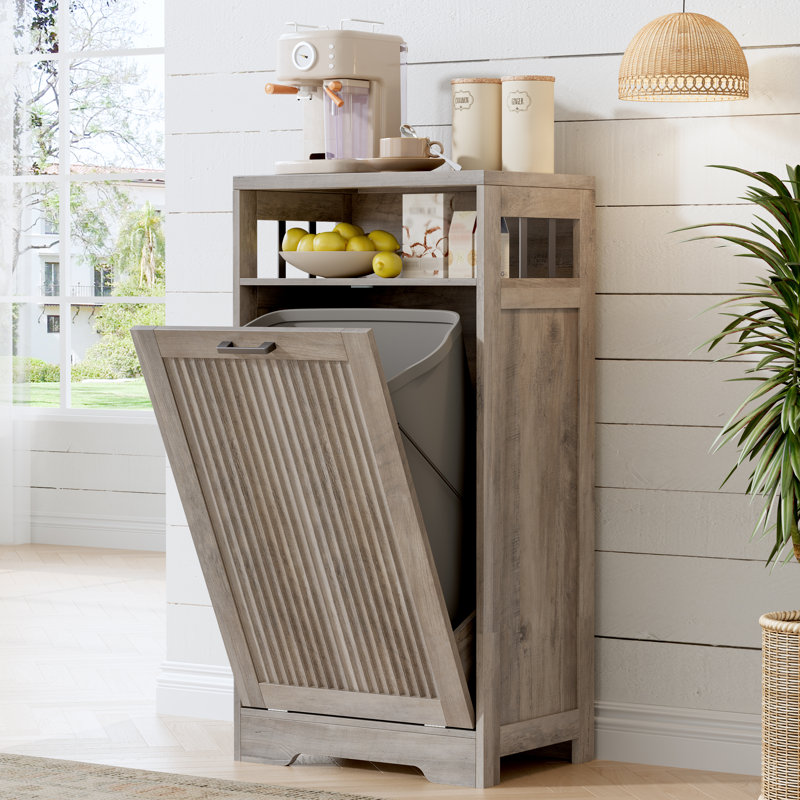 Armoire à ordures inclinable 13 gallons - Conception cannelée avec tablette de rangement ouverte, Gris, 13 gal