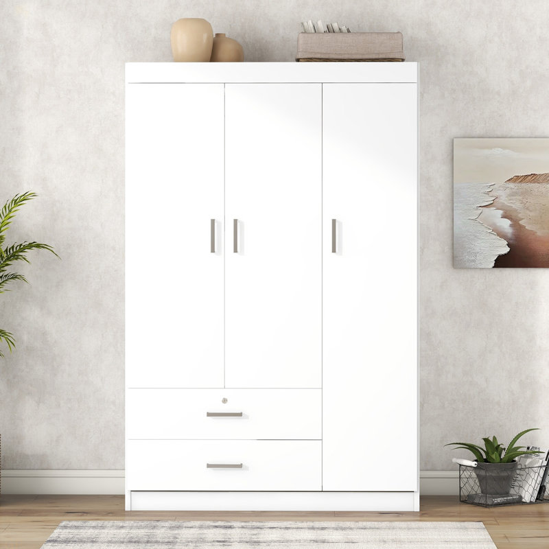 Armoire 3 portes avec 2 tiroirs, Blanc