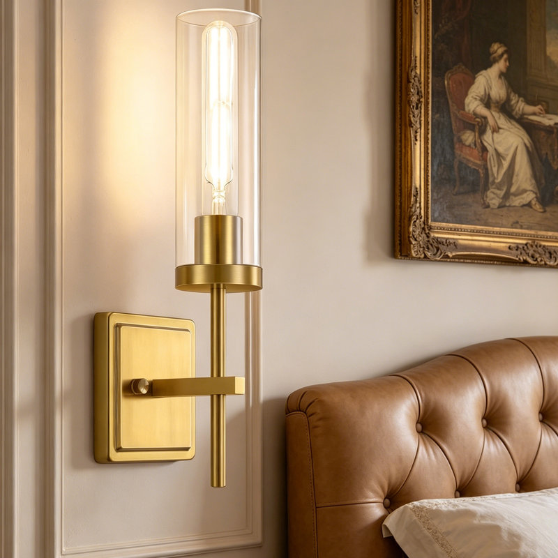 Metal Bathroom Wall Sconces Set Lighting with Clear Glass Shades, Gold