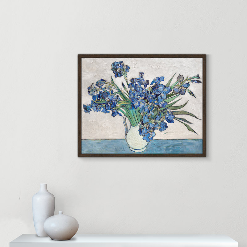 Imprimé iris bleu par Vincent Van Gogh, Noyer avec cadre fin, Pas de tapis, H 29,5 po x l 23,5 po