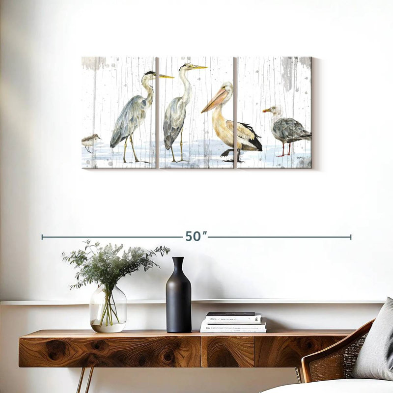 Oiseaux de la côte, reproduction d'art sur toile, H 18 po x l 38 po x P 1,25 po