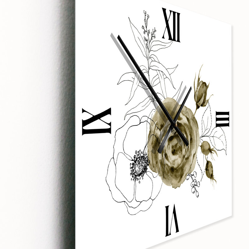 Horloge murale Anemone Bouquet Flower avec branches d'eucalyptus I, Moyen