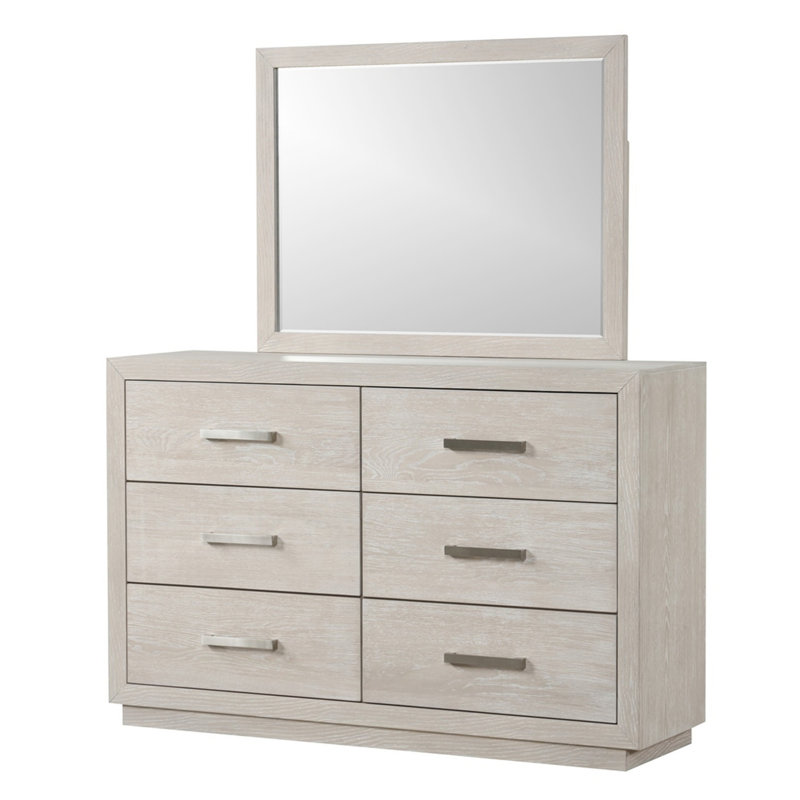 Commode 1 pièce à 6 tiroirs gris clair en acacia massif