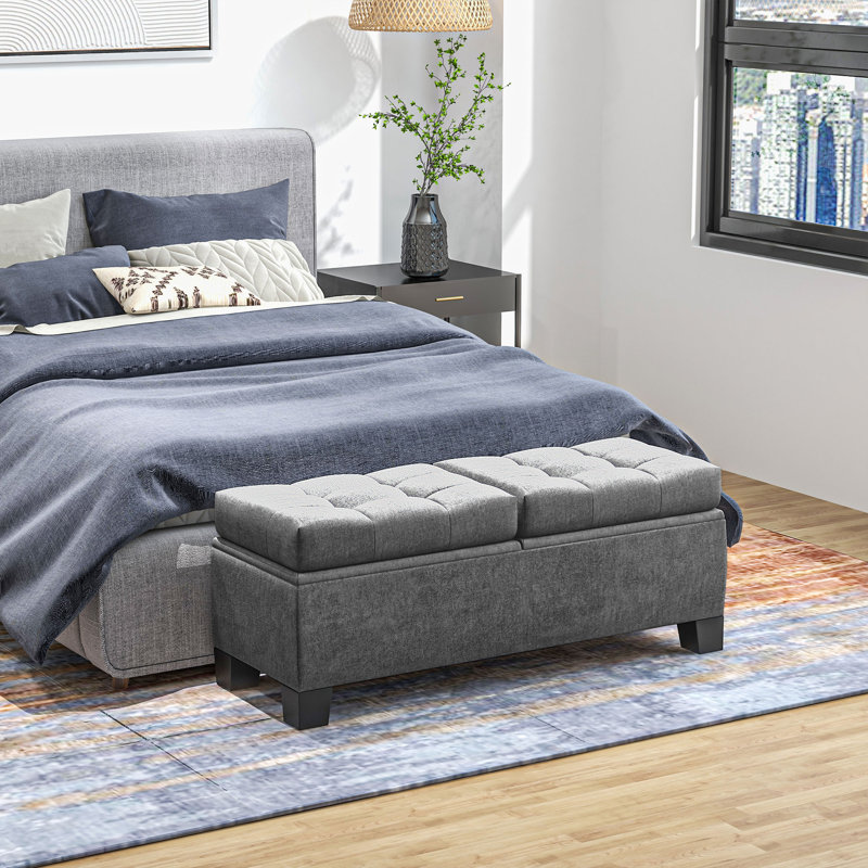 Fabric Upholstered Storage Bench, Gray