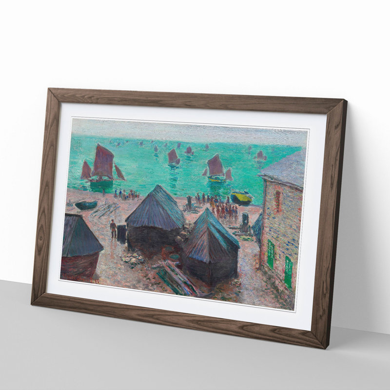 Departure of the Boats by Claude Monet - Picture Frame Painting, Walnut Framed, 27cm H x 36cm W x 2cm D
