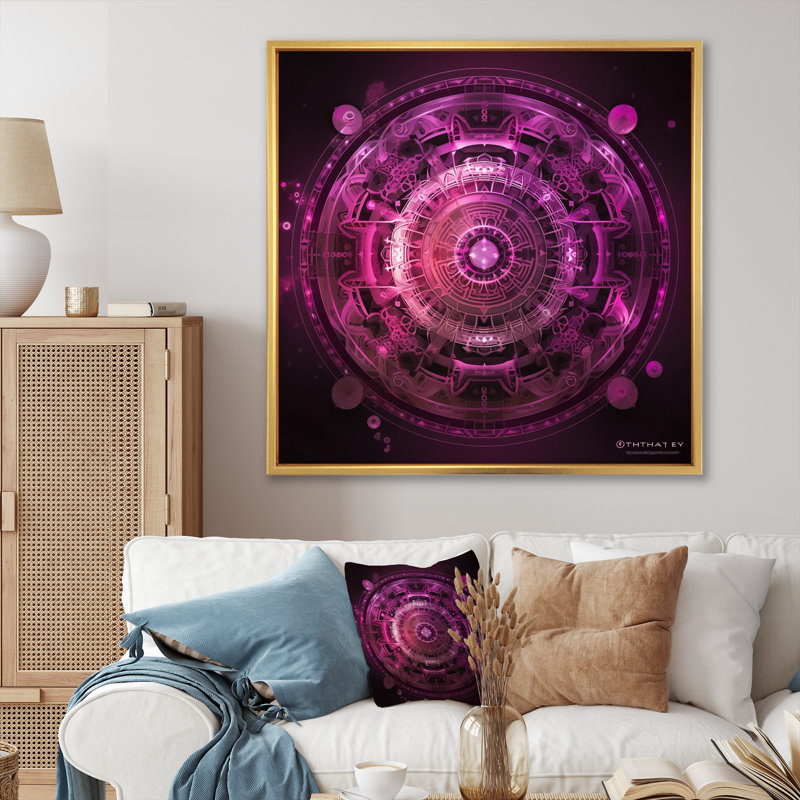 Mystical Fuchia Sacred Chakra - reproduction sur toile, H 36 po x l 36 po x P 1,5 po, Cadre flottant doré