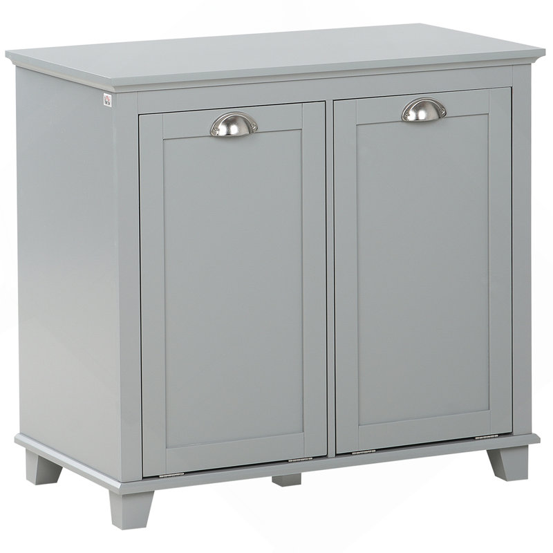 HOMCOM Tilt-Out Laundry Storage Cabinet, Bathroom Storage Organizer With Two-Compartment Tilt Out Hamper, Gray