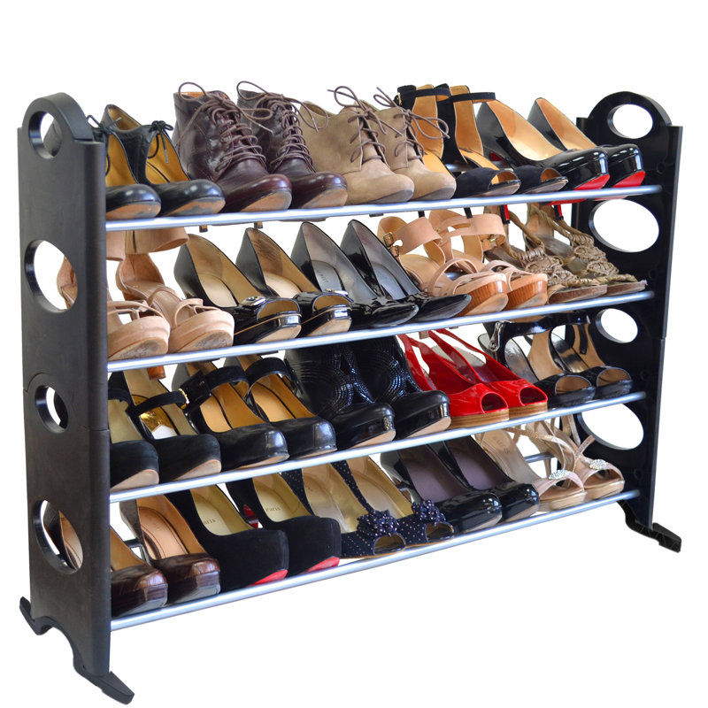20 Pair Stackable Shoe Rack, Black