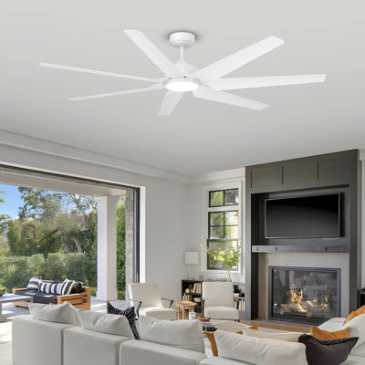 Ventilateur de plafond intelligent 65 po moderne avec lumière, 7 pales en ABS durables