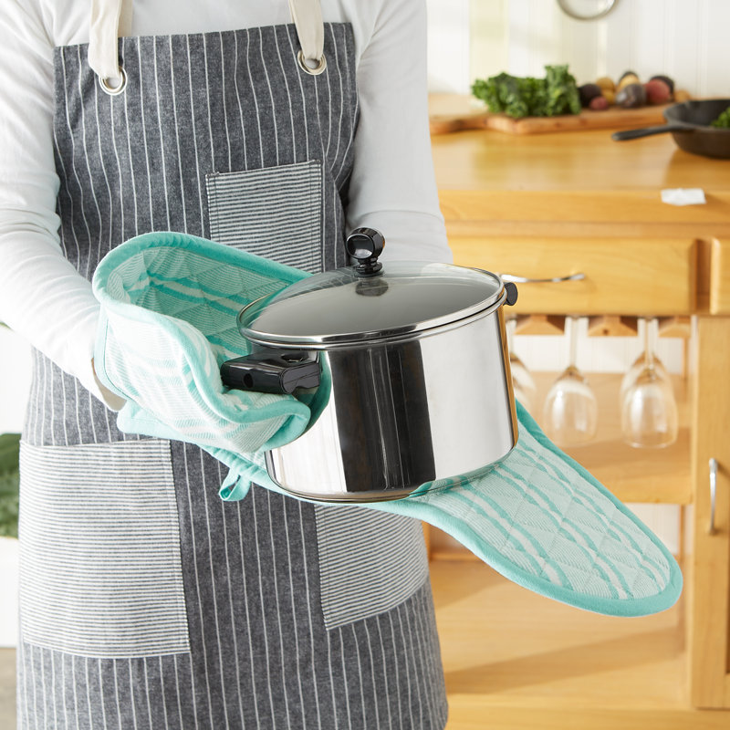 Aqua Cotton Extra Long Double Oven Mitt
