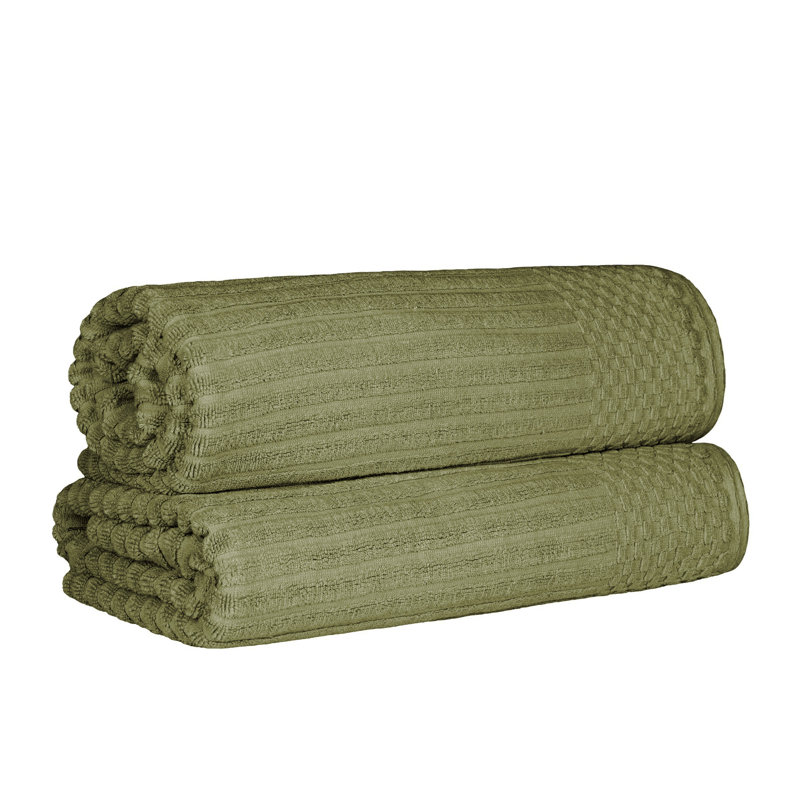 Ruvins Cotton Highly Absorbent Solid and Checkered Border Bath Sheet Set, Sage Green