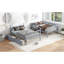 Lit superposé simple en bois d'hévéa avec 2 tiroirs, convertible en 2 lits simples, lit superposé simple avec échelle et garde-corps, gris-1345989724