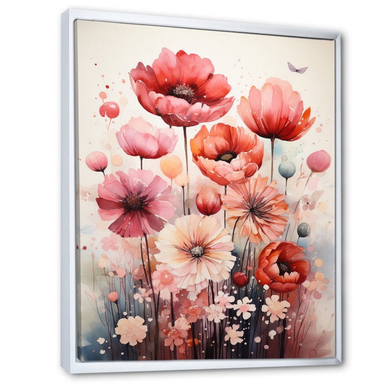 Pétales de crème rouges et beauté sur toile, H 32 po x l 16 po x P 1 po, Cadre flottant blanc