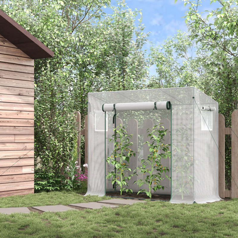 Outsunny Tomato Greenhouse Pent Roof Roll-up Door 200 x 76 x 168 cm White