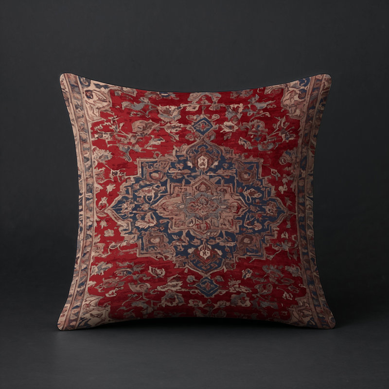Coussin décoratif intérieur et extérieur Modern, Brun / rouge foncé oriental 1, Carré 20 po