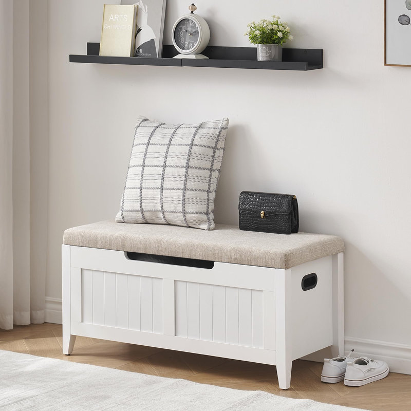 Banc de rangement de 42 po - coffre à jouets en bois avec siège et 2 charnières de sécurité, coffre de rangement à coffre rabattable