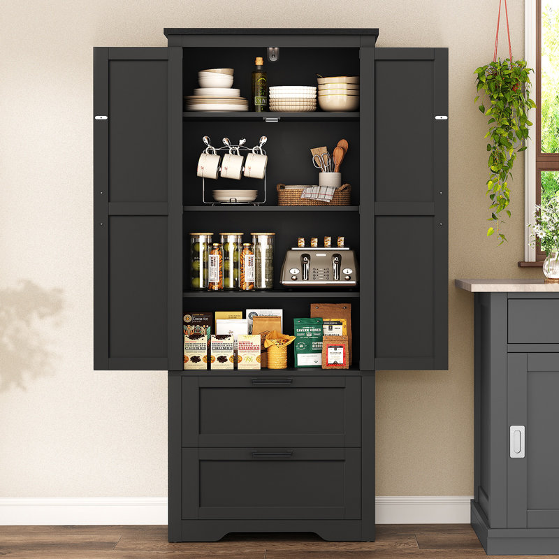 Armoire de rangement Farmhouse, armoire de rangement de salle de bain avec 2 portes et tiroirs, Noir
