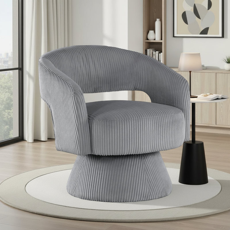 Yanitzia 27" Modern & Contemporary Swivel Chair with Corduroy Fabric Upholstery, 360-Degree Swivel, Foam over Pocket Coils
