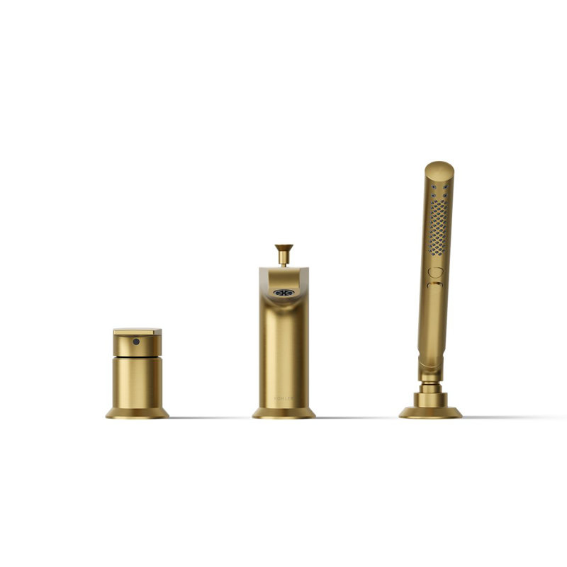 Hint Single-Handle Deck-Mount Bath Faucet With Handshower, Vibrant Brushed Moderne Brass