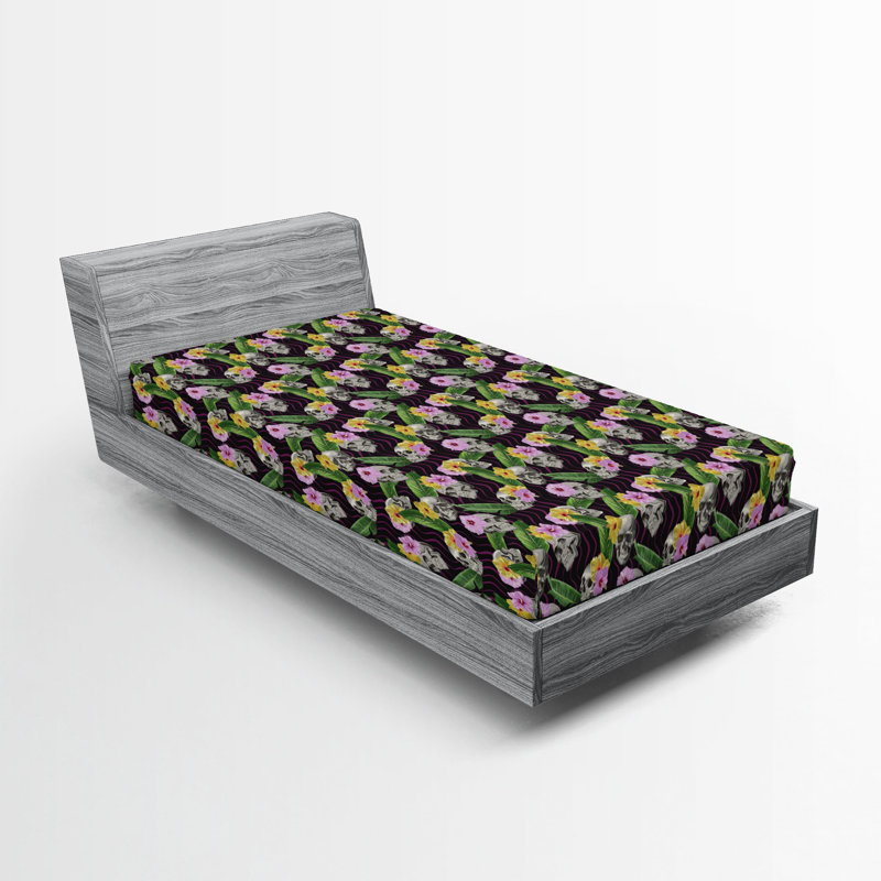 Ambesonne Nature Fitted Sheet Leaves Botanical Style Art,  Purple/Multicolor Floral, Twin XL Fitted Sheet