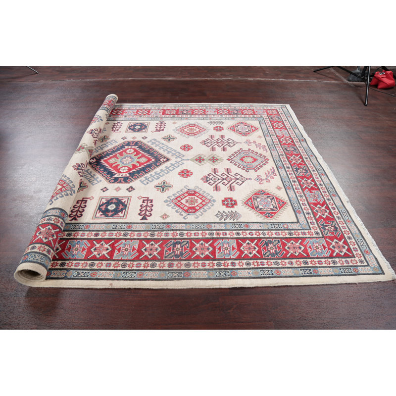 Tapis unique en laine noué à la main Kazak beige / rouge de 6 pi 6 po x 9 pi 5 po Quintero