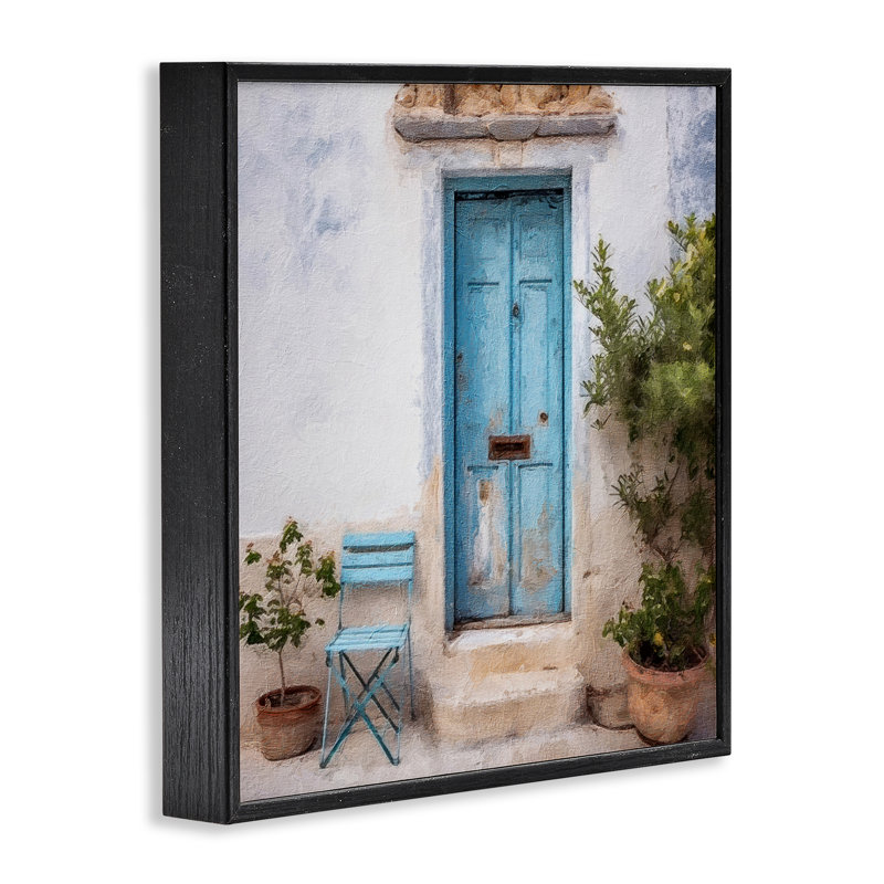 «Blue Town Doorway», art de la giclée encadrée par RileyB, Giclée encadrée noir minuit, H 17 po x l 17 po