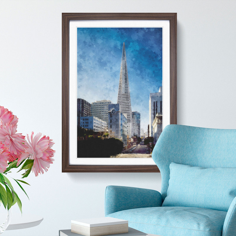 Transamerica Pyramid in San Francisco - Picture Frame Painting Print, Walnut Framed, 45cm H x 33cm W x 2cm D