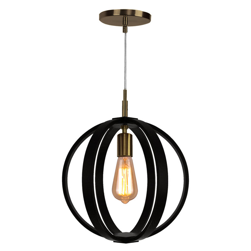 Luminaire sphère suspendu 1 lumières simple Jovany, Bronze brossé, Wengé