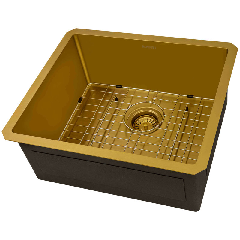 Ruvati 21-inch Stainless Steel Undermount Bar Prep Kitchen Sink, Matte Gold Satin Brass