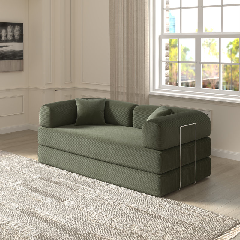 Jordan 78.4''Foldable Three Person Sofa Bed, Green