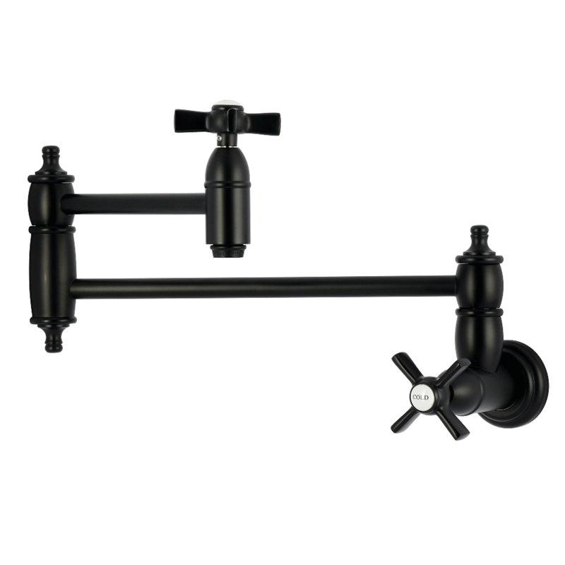 Kingston Brass Millennium Two-Handle 1-Hole Wall Mount Pot Filler Faucet, Matte Black